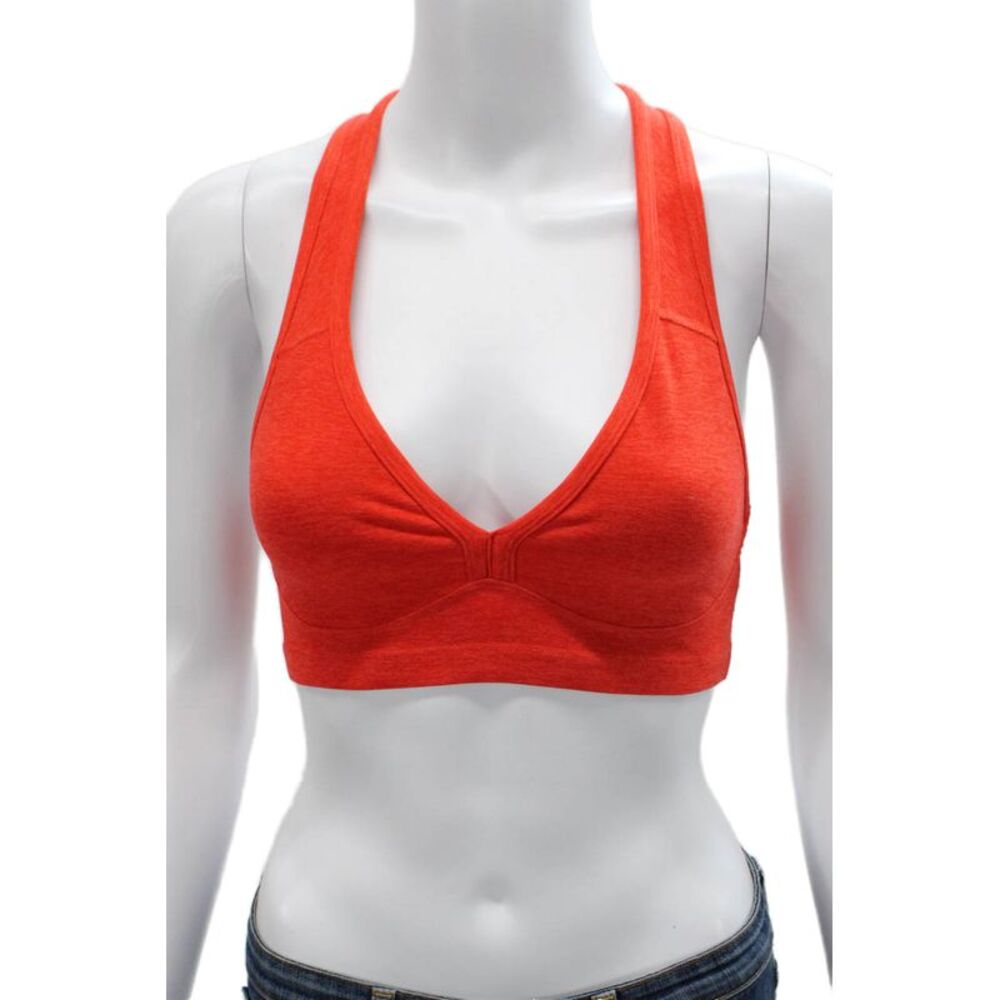 Beyond Yoga Womens Stretch Knit V Neck Sports Bra Orange Size Extra Small